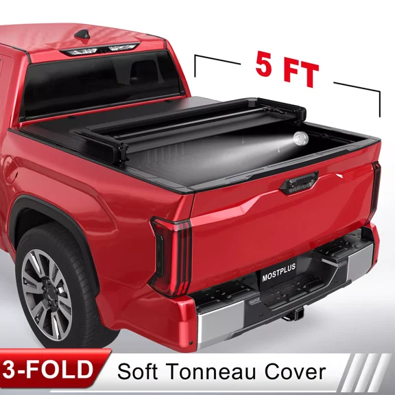 MOSTPLUS 5FT 3-Fold Tonneau Cover for 2016-2023 Toyota Tacoma TRD Truck Bed w/Lamp