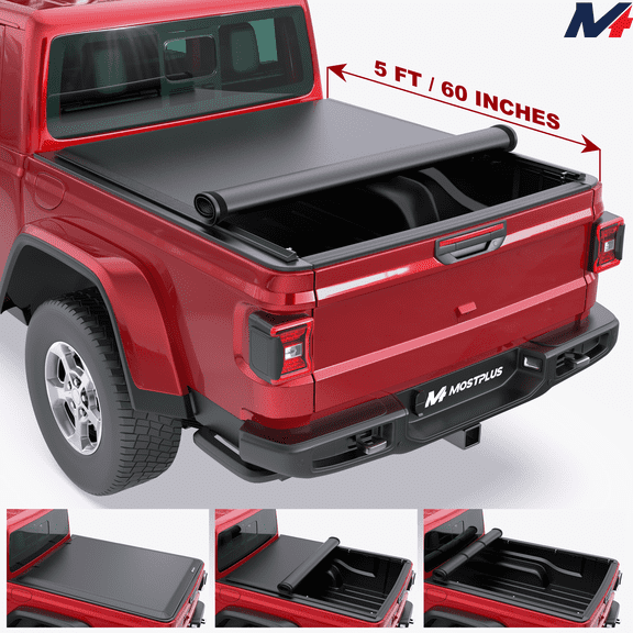 MOSTPLUS 5FT Roll-Up Soft Vinyl Truck Bed Tonneau Cover for 2020-2026 Jeep Gladiator