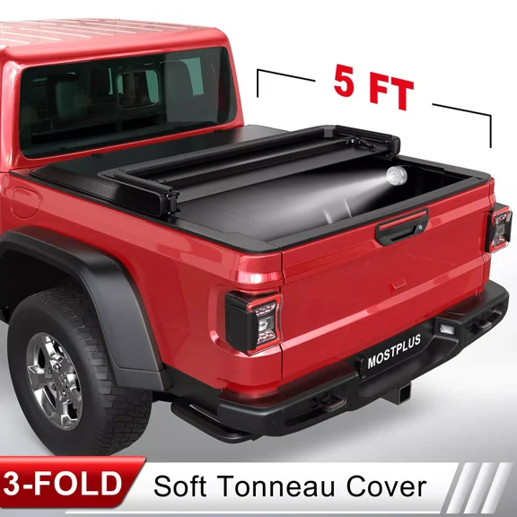 MOSTPLUS 5FT Tri-Fold/3 Fold Soft Truck Bed Tonneau Cover for 2020-2024 Jeep Gladiator JT