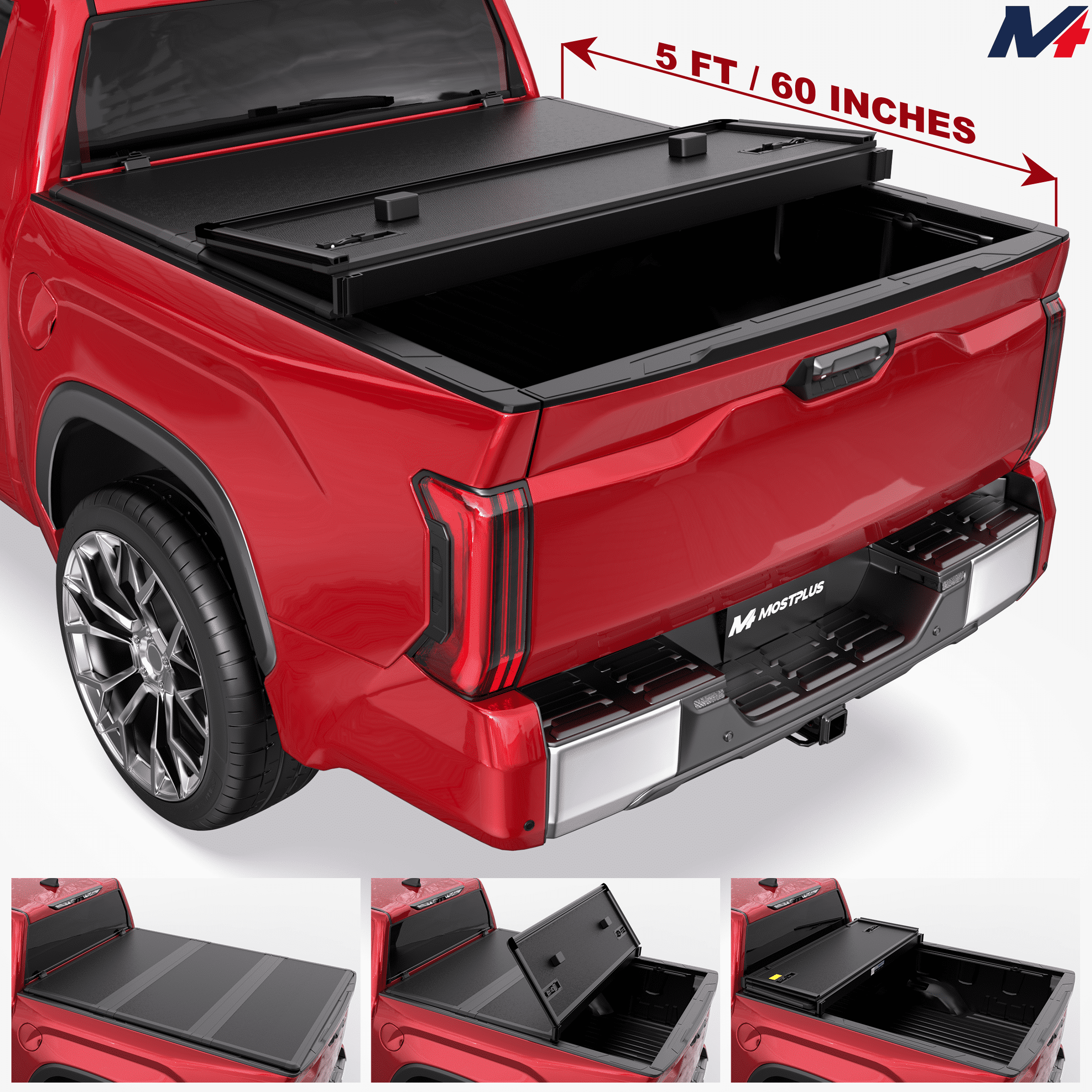 MOSTPLUS 5FT Tri-Fold Fiberglass Hard Truck Bed Tonneau Cover for 2024-2026 Toyota Tacoma