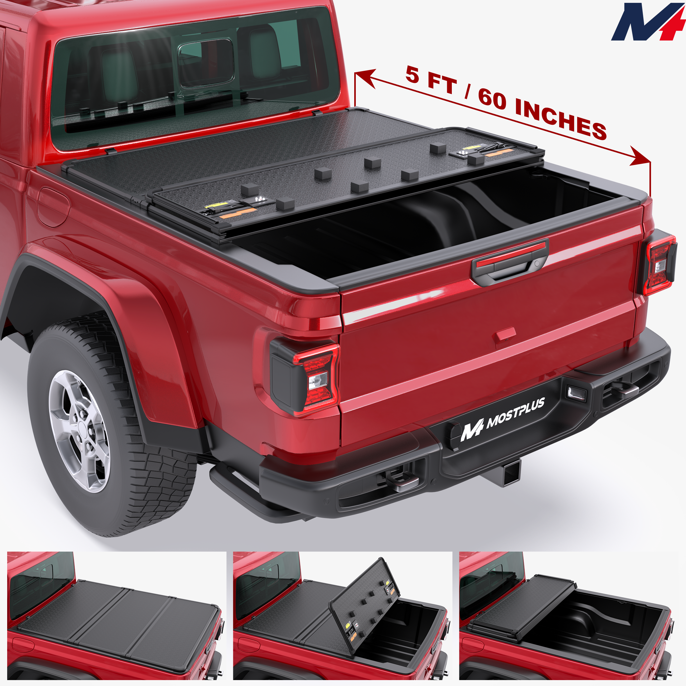 5.5FT Hard Solid 4-Fold Tonneau Cover For 2014-2025 Toyota Tundra Short Bed W/ LED Light | Motorstarship
