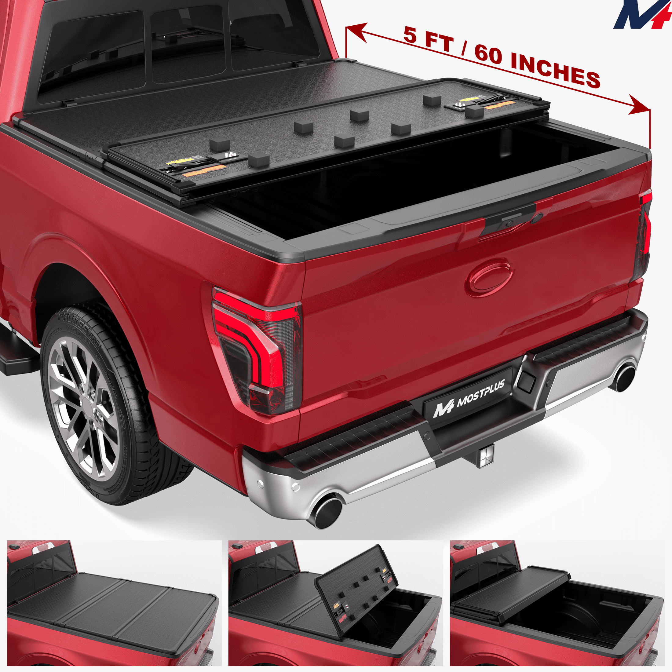 MOSTPLUS 5FT Tri-Fold Truck Beds Cover for 2019-2024 Ford Ranger Hard Solid Tonneau Cover