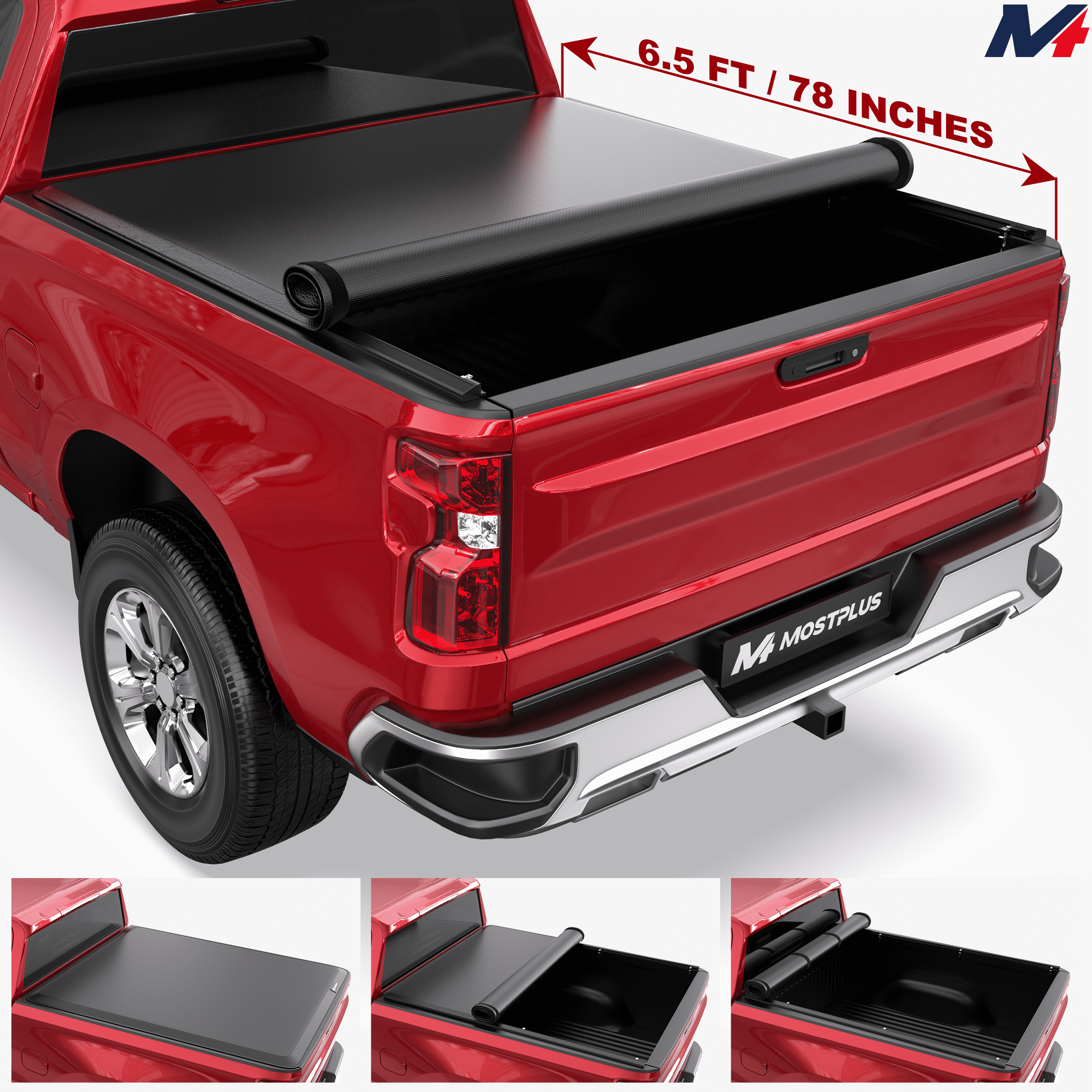 MOSTPLUS 6.5/6.6FT Roll Up Soft Tonneau Cover for 88-07 Silverado Sierra 1500 Short Bed