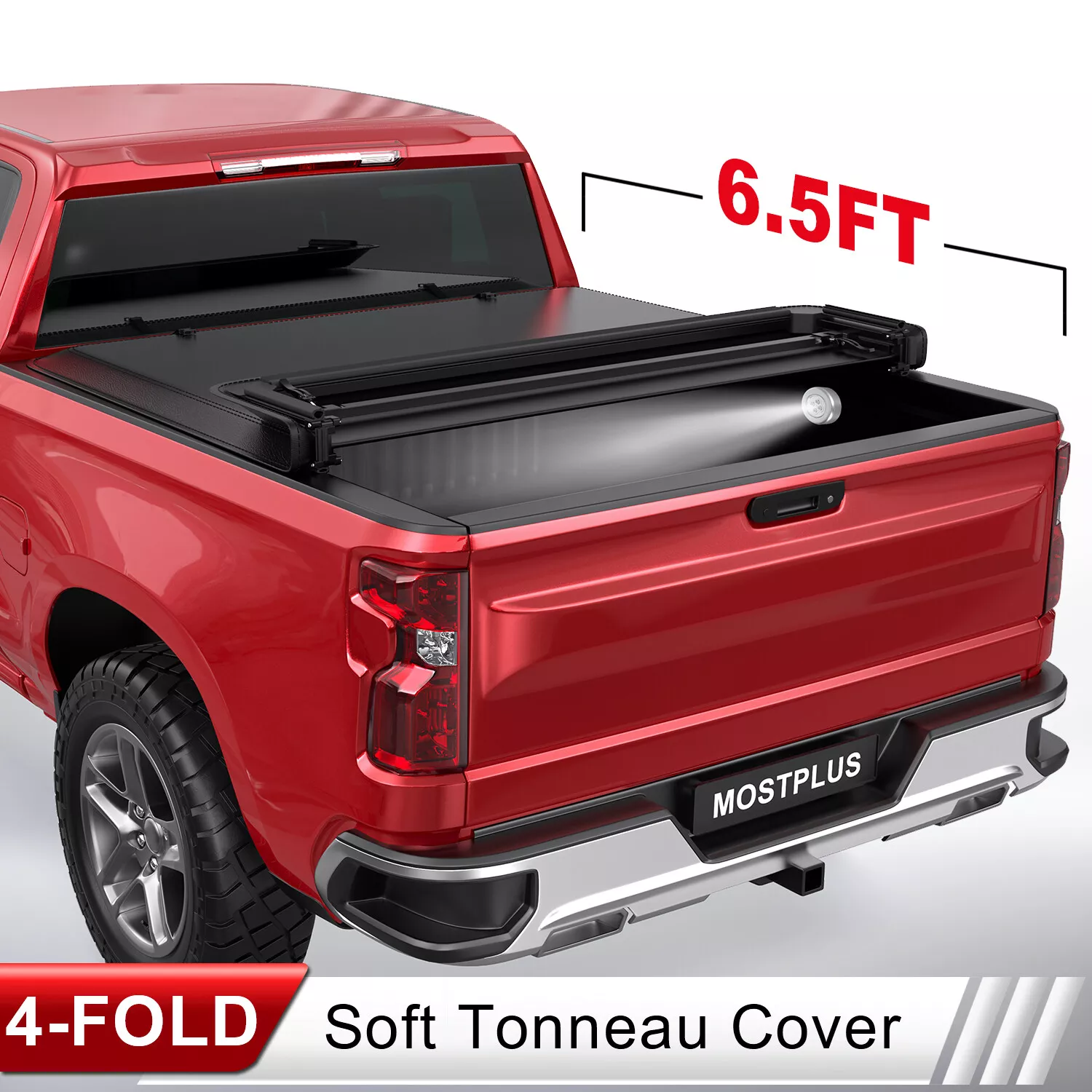 MOSTPLUS 4-Fold 6.5FT Soft Tonneau Cover for 2019-2024 Chevy Silverado GMC Sierra 1500