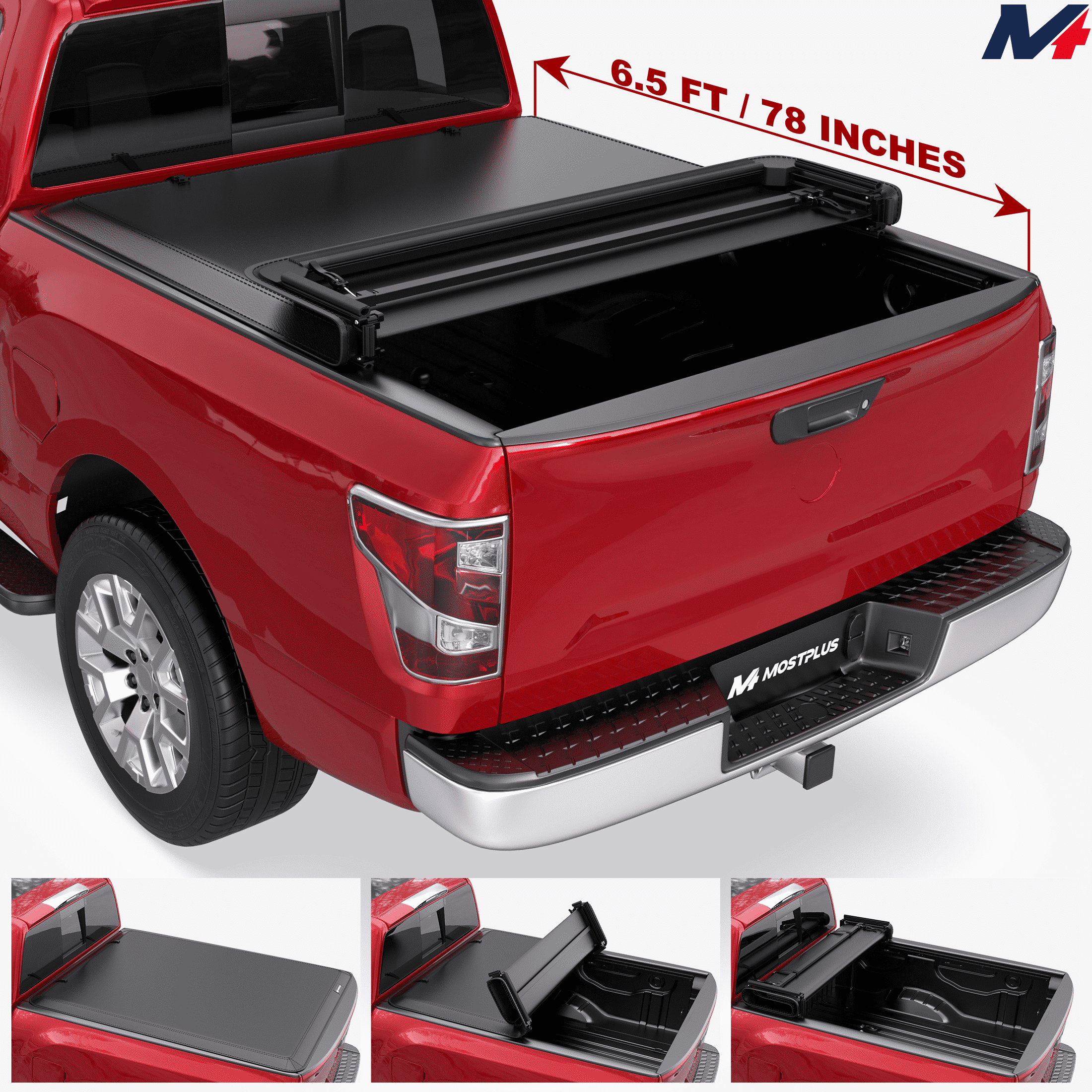MOSTPLUS 6.5FT 4-Fold Tonneau Cover for 2016-2024 Nissan Titan XD Truck Bed Soft W/Lamp