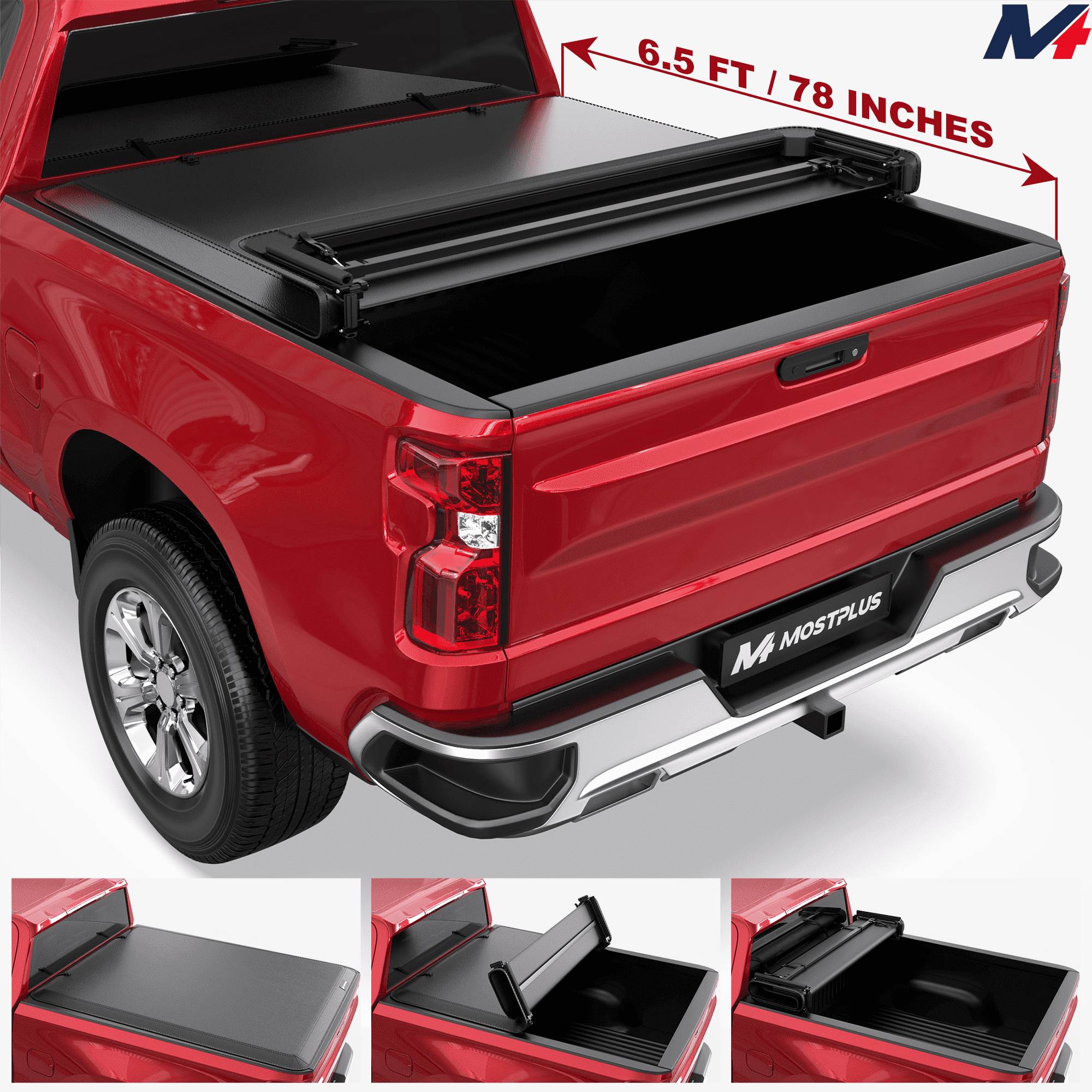 MOSTPLUS 6.5FT 4-Fold Soft Truck Bed Tonneau Cover for 2014-2018 Chevy Silverado / GMC Sierra