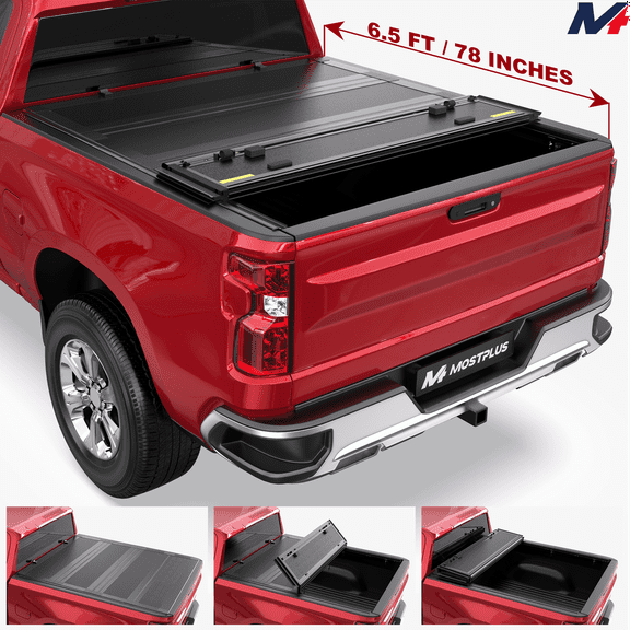 MOSTPLUS 6.5FT 4-Fold Hard Tonneau Cover for 2014-2019 Silverado Sierra Half Low-Profile