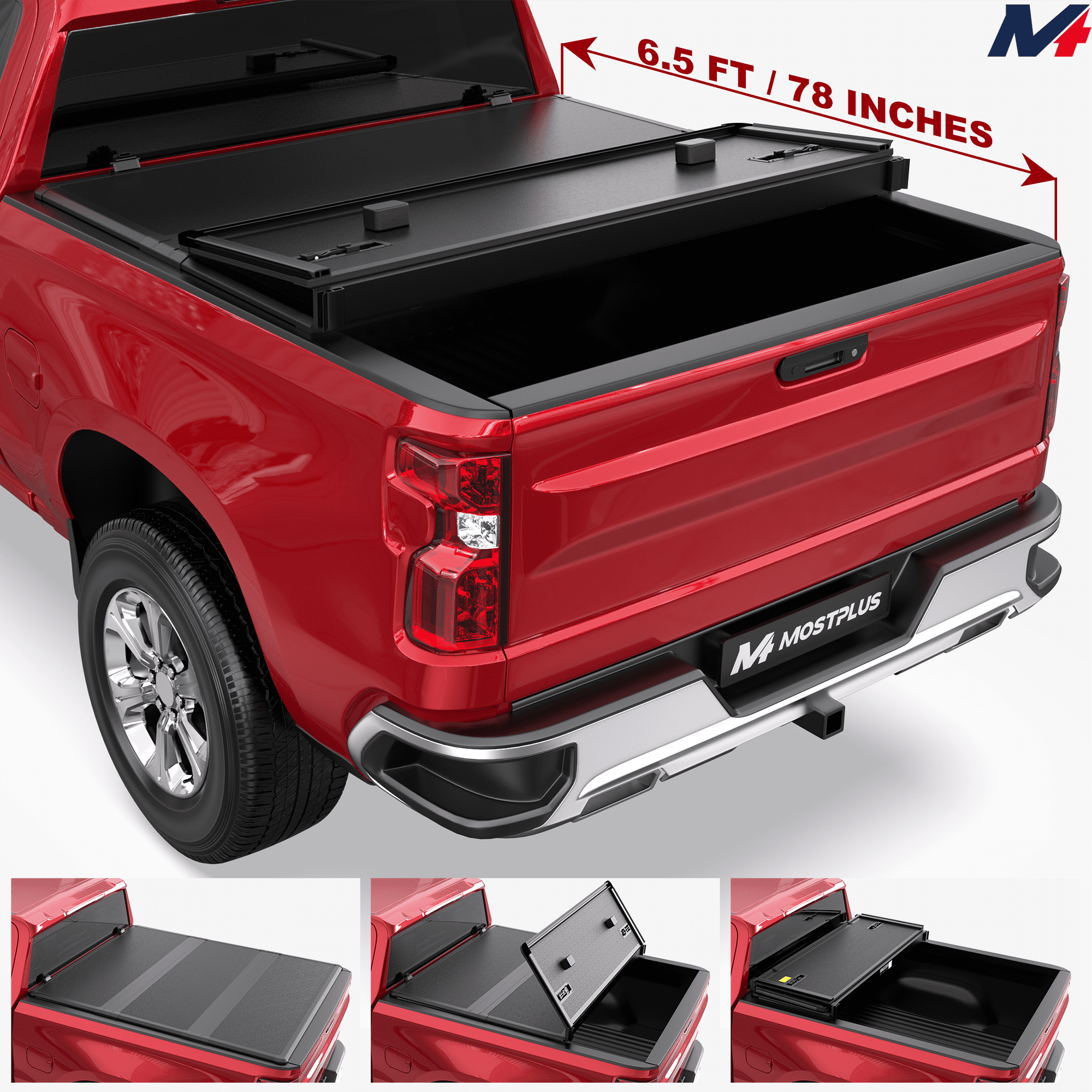 MOSTPLUS 3-Fold 6.5FT Hard FRP Truck Bed Tonneau Cover for 1999-2007 Chevy Silverado GMC Sierra 1500