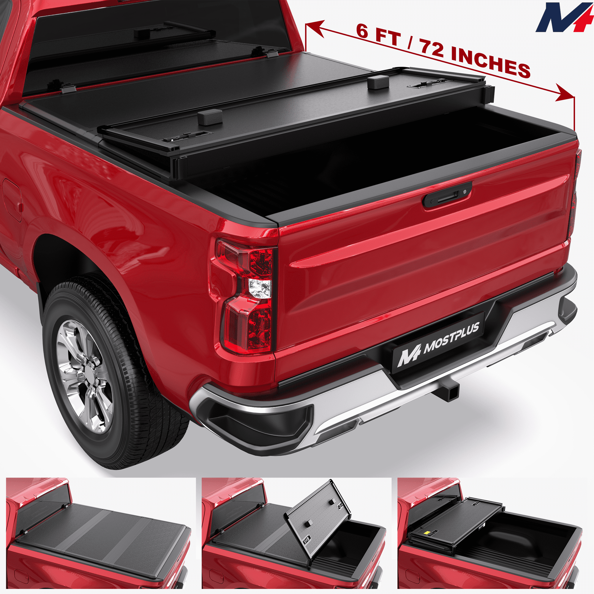 MOSTPLUS 3-Fold 6FT FRP Hard Tonneau Cover for 2004-2012 Chevy Colorado GMC Canyon Bed Truck