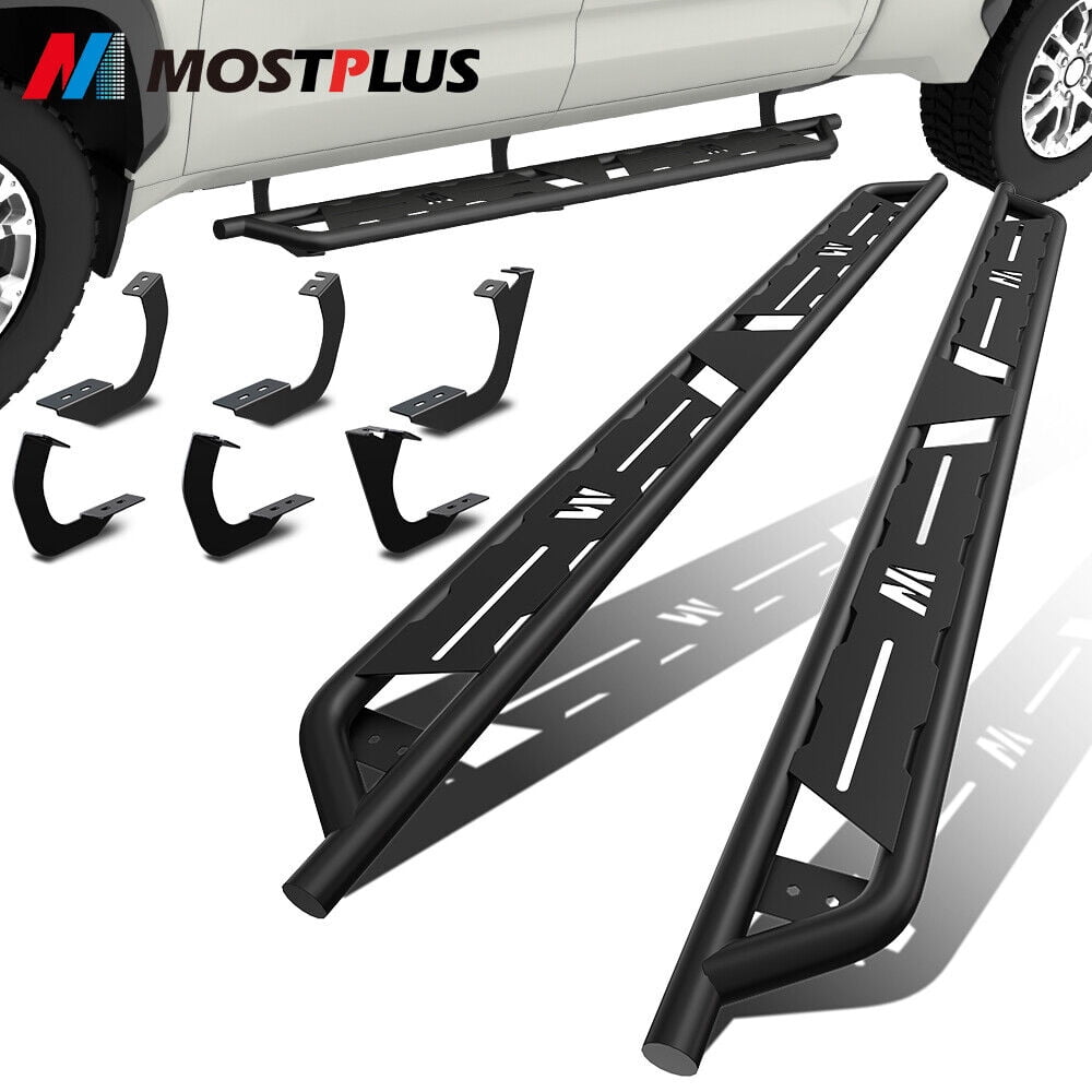 2-Piece Aluminum Nerf Bars/Running Boards For Hyundai Santa Cruz 2022-2025 - Textured Black With Stainless Strips (Style-10)
