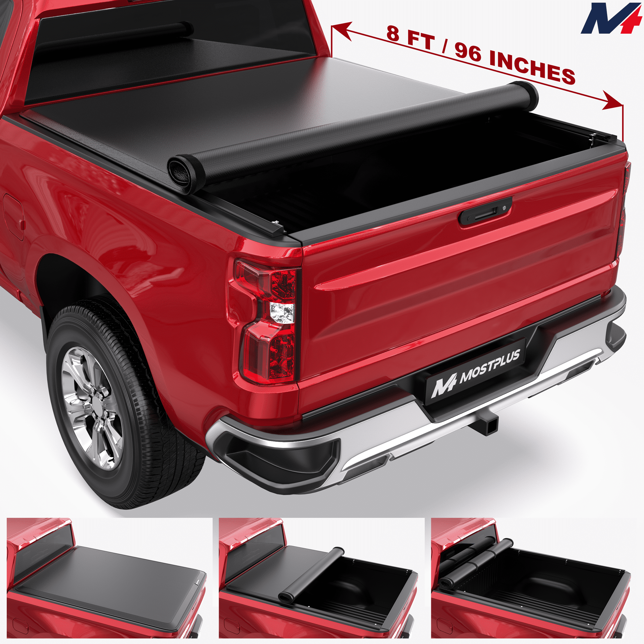 MOSTPLUS 8FT Roll Up Truck Bed Tonneau Cover for 1988-2007 Chevy Silverado GMC Sierra