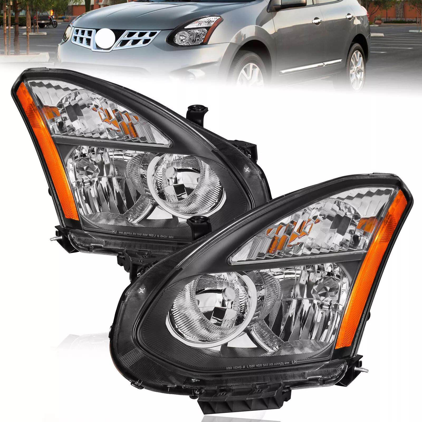MOSTPLUS Black Headlights Assembly for 2008-2013 Nissan Rogue Left & Right