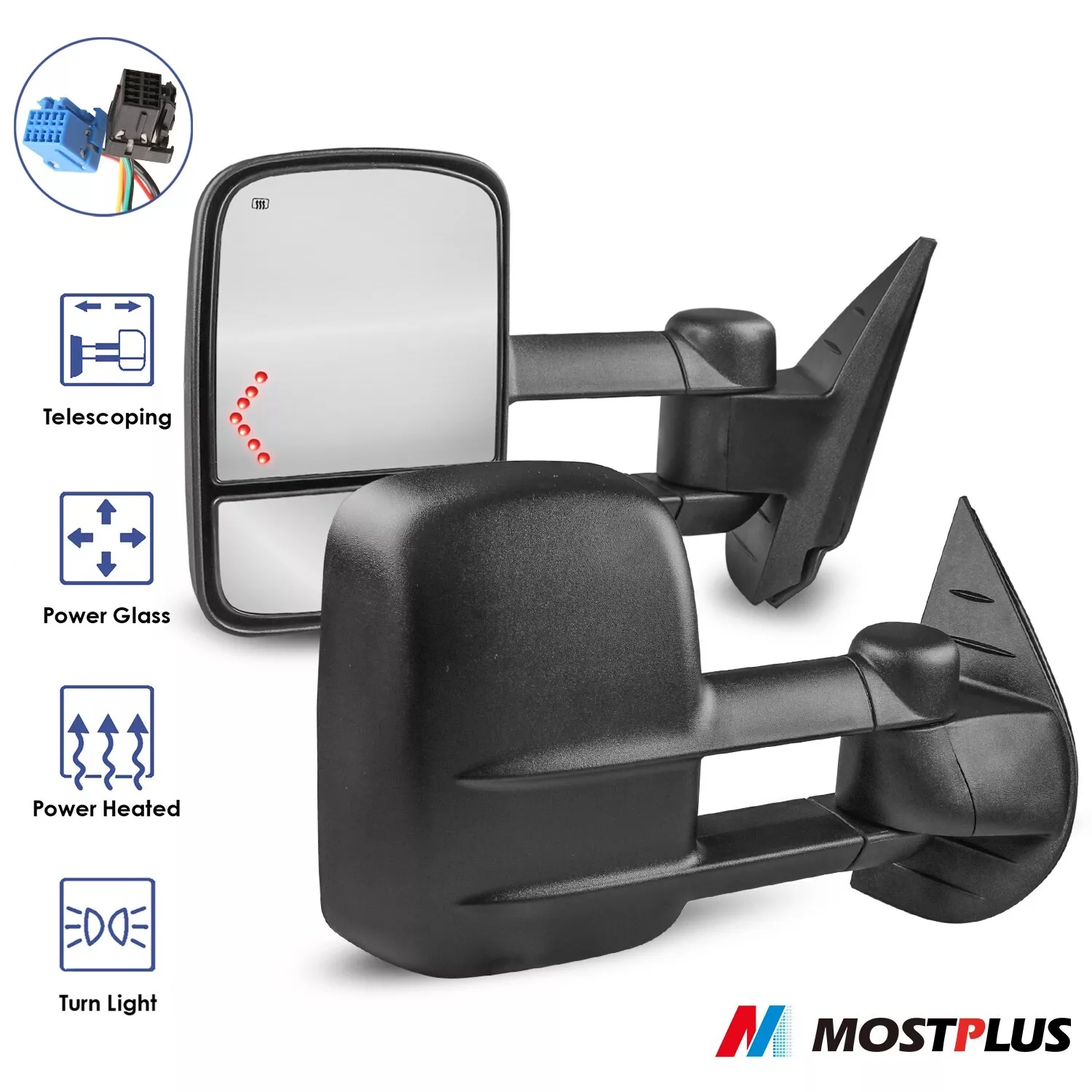 Towing Mirrors For Chevy Silverado/GMC Sierra 2007-2014 – Power Heated, Turn Signals, Manual Telescoping