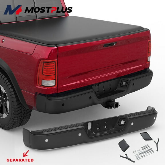 MOSTPLUS Black Separated Rear Bumper for 2009-2019 Dodge Ram 1500 w/ Object Sensor Holes