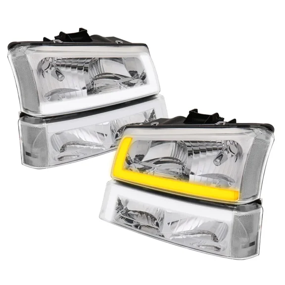 MOSTPLUS Chrome Headlights Sequential Signal LED DRL for 03-07 Chevy Silverado Avalanche