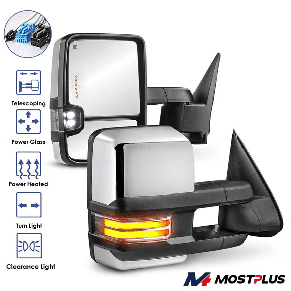 MOSTPLUS Chrome Power Heated Dynamic Signal Tow Mirrors for 2003-2006 GMC Sierra 1500