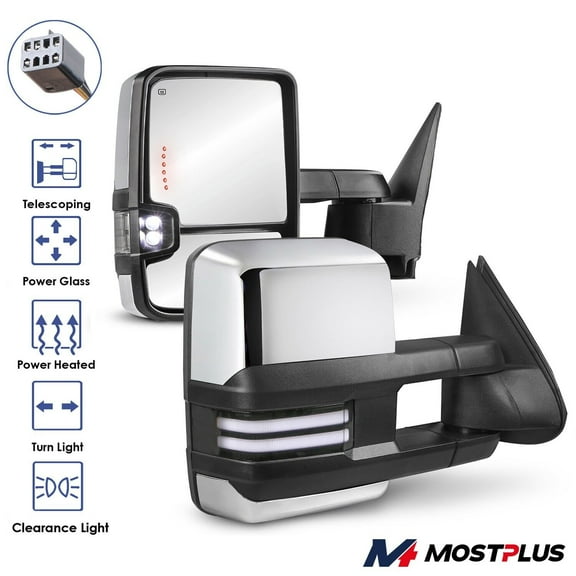 MOSTPLUS Chrome Power Heated LED Signal Tow Mirrors for 99-02 Chevy Silverado GMC Sierra