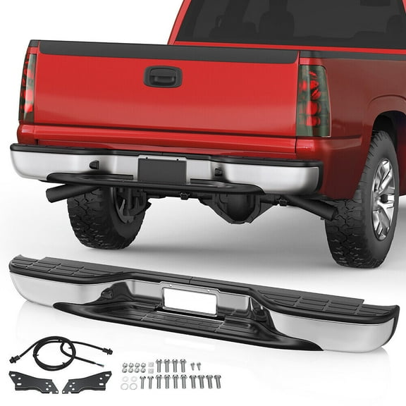 MOSTPLUS Chrome Rear Bumper Assembly for 99-06 Chevy Silverado GMC Sierra 1500 99-04 2500