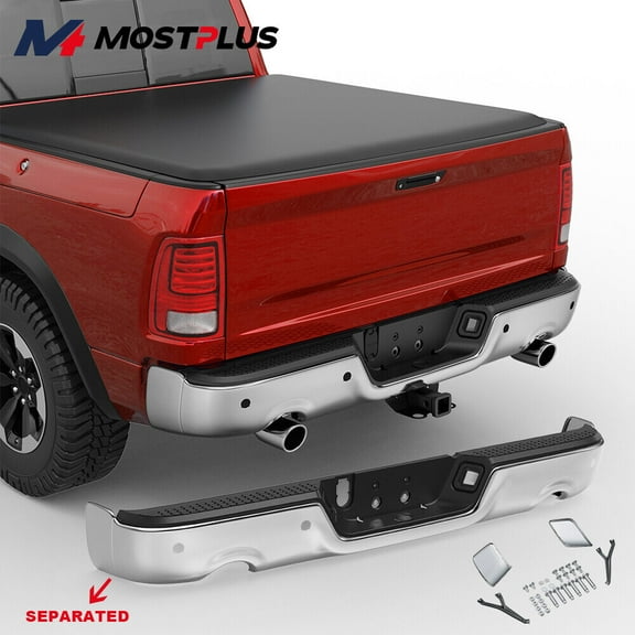 MOSTPLUS Chrome Rear Bumper Assy for 2009-2018 Dodge Ram 1500 w/Dual Exhaust Sensor Holes