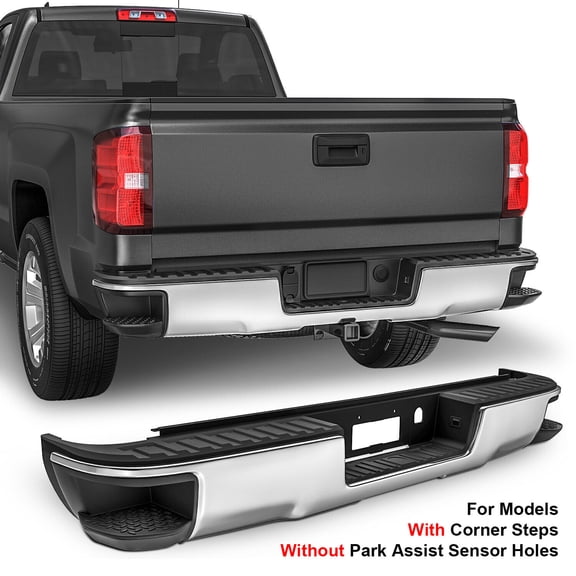 MOSTPLUS Chrome Rear Bumper for 2014-2018 Chevy Silverado GMC Sierra 1500 w/ Corner Steps