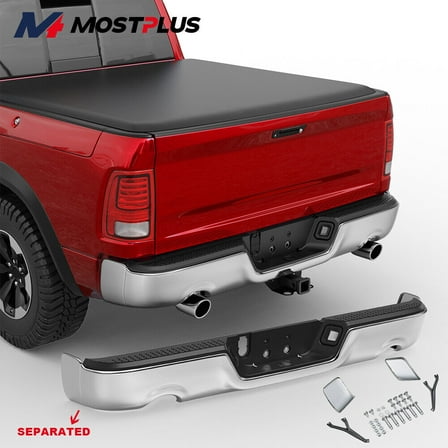 MOSTPLUS Chrome Rear Step Bumper for 2009-2018 Dodge Ram 1500 W/ Dual Exhaust w/o Sensor