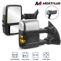 MOSTPLUS Chrome Tow Mirrors Power Heated Turn Signal for 99-07 Ford F250-F550 Super Duty
