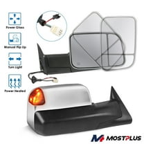 MOSTPLUS Chrome Turn Signal Power Heated Tow Mirrors for 1998-02 Dodge Ram 1500 2500 3500