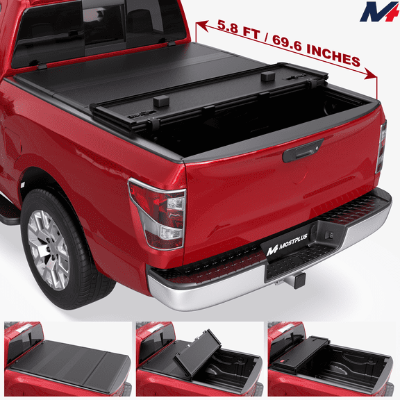 MOSTPLUS FRP 5.7/5.8FT 4-Fold Hard Truck Tonneau Cover for 2016-2026 Nissan Titan Truck Bed On Top Quad Fold