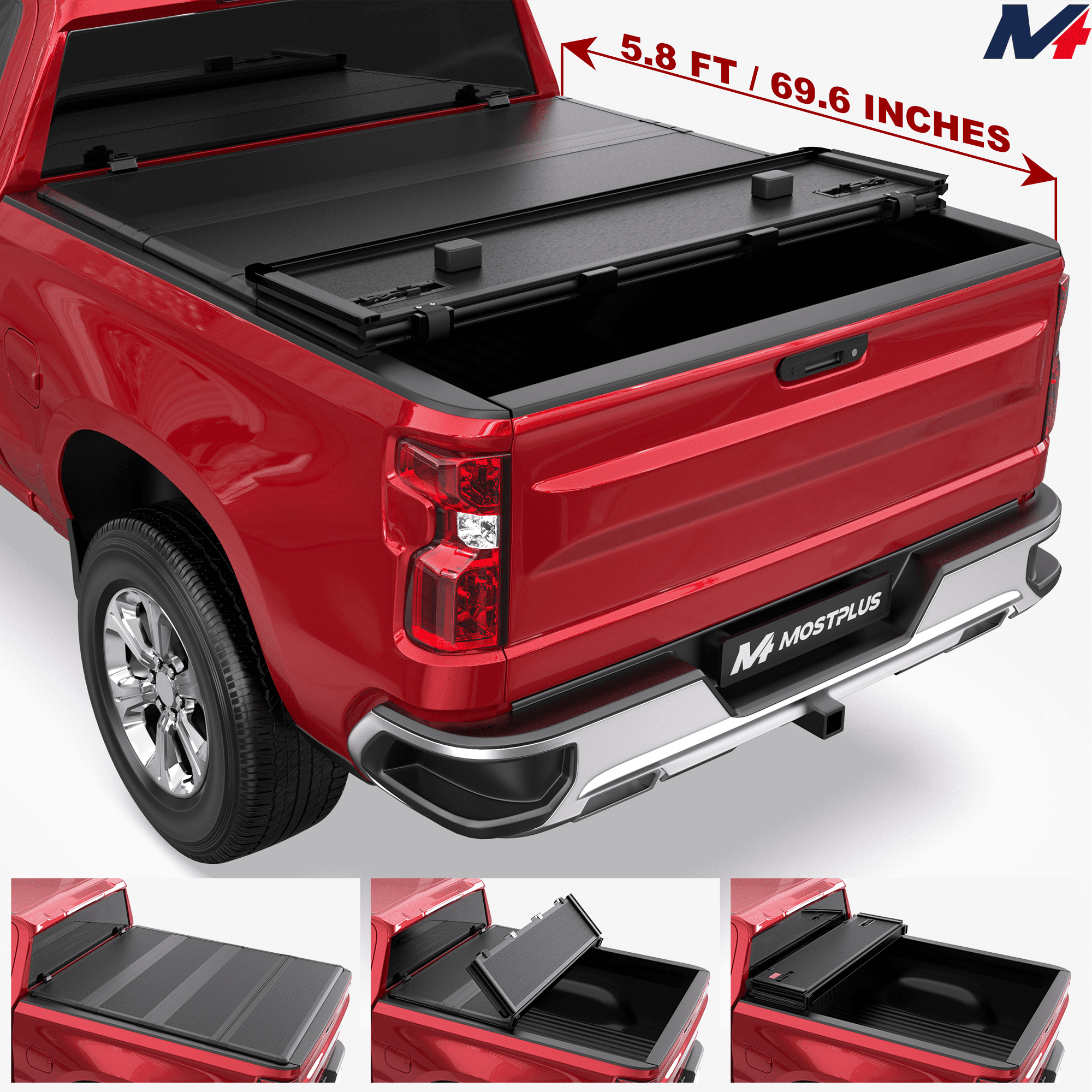 MOSTPLUS FRP 5.8FT 4-Fold Hard Truck Tonneau Cover for 2004-2007 Silverado Sierra 1500 Truck Bed On Top Quad Fold