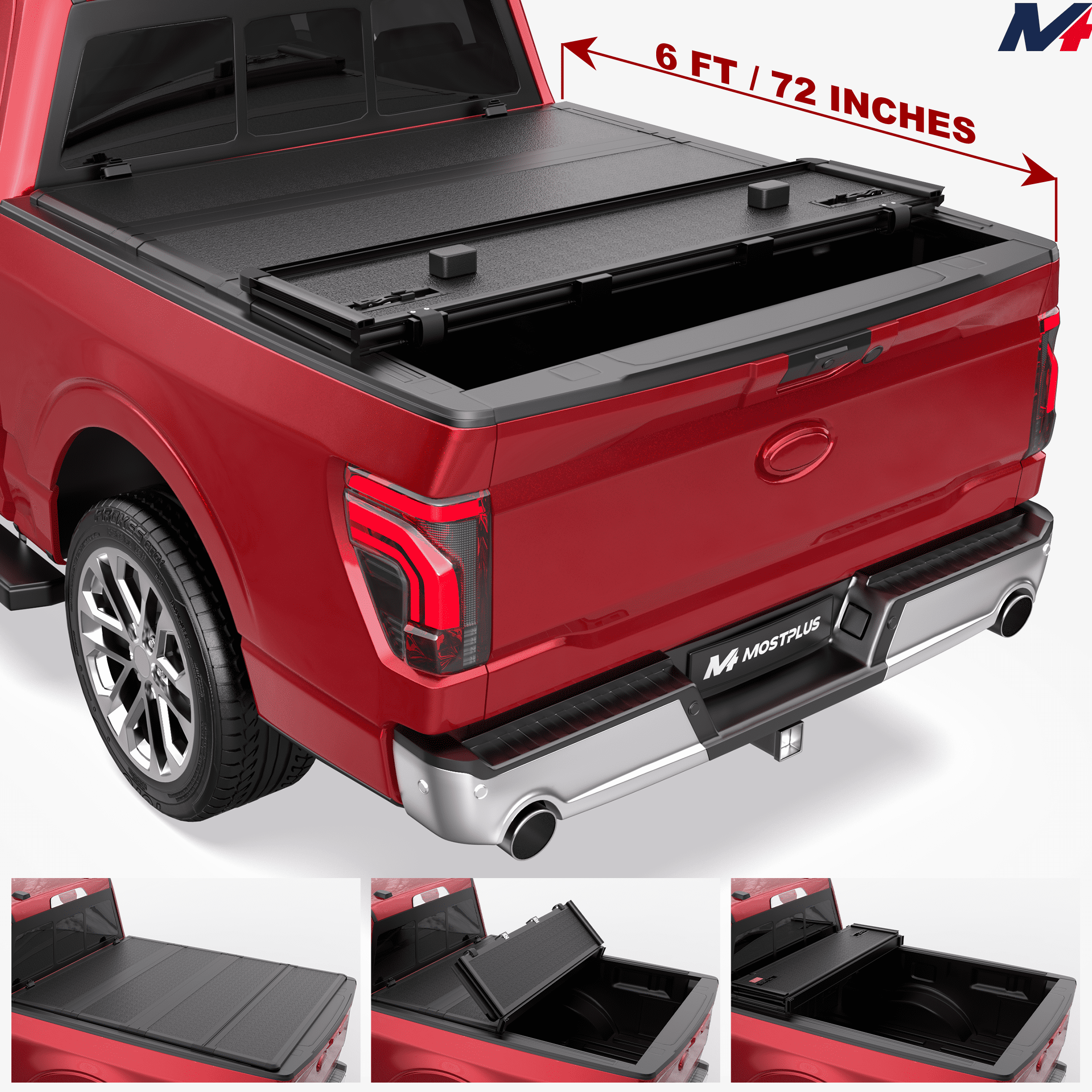 MOSTPLUS FRP 6FT 4-Fold Hard Truck Tonneau Cover for 1983-2011 Ford Ranger Truck Bed On Top Quad Fold