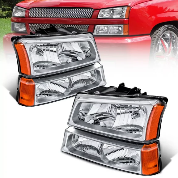 MOSTPLUS Fits 2003-2006 Chevy Silverado Avalance 1500 2500 3500 Chrome Headlights Assembly