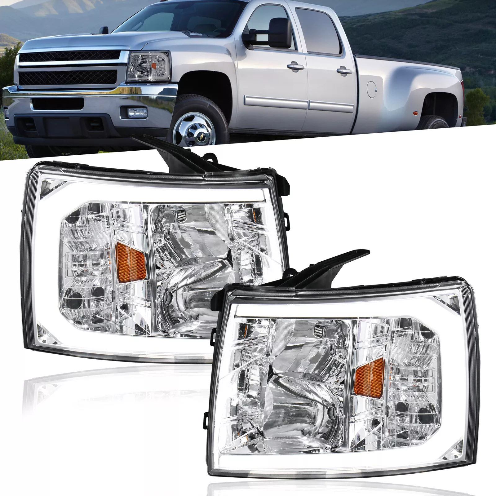 PIT66 LED DL Headlights W/ Bumpe Signal Lamps New Fit Fo 1999 2007 Gmc Sierra Yukon%2f1249932231