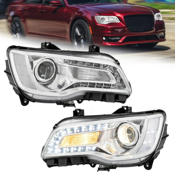 MOSTPLUS For 2011-2023 Chrysler 300 LED DRL Projector Chrome Clear Headlights LH & RH