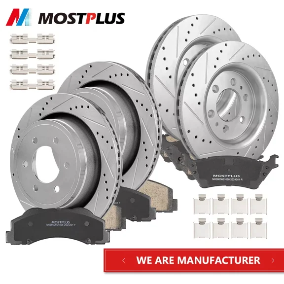 MOSTPLUS Front & Rear Drilled Vented Slotted Rotor & Brake Pads for 2012-2018 Ford F150