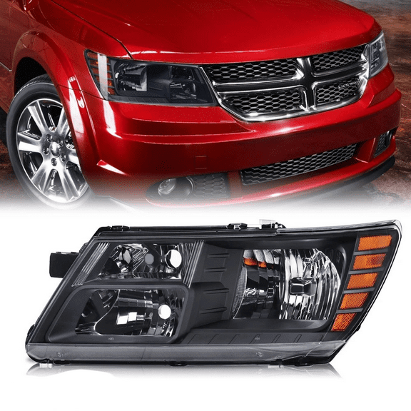 MOSTPLUS Left/Driver Side Front Black Housing Headlights Assy for 2009-2020 Dodge Journey