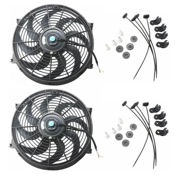 MOSTPLUS Pair 14 inch Universal Slim Fan Push Pull Electric Radiator Cooling 12V Mount Kit