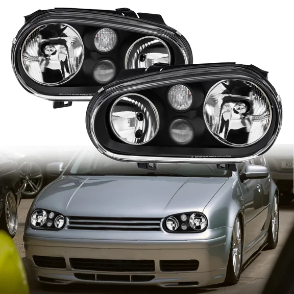 MOSTPLUS Pair Black Headlamp Headlight Assembly for 1999-2006 Volkswagen Golf MK4 Halogen