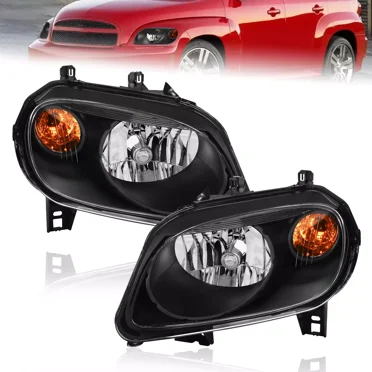 Black Headlight Assembly For 2006-2011 Chevy HHR – Left + Right Pair, Halogen Reflector, SAE Certified