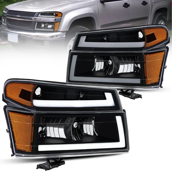 MOSTPLUS Pair Black LED DRL Headlights Assembly for 04-12 Chevrolet Colorado GMC Canyon