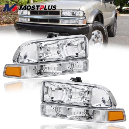 MOSTPLUS Pair Chrome/Amber Corner Headlight Bumper Head Lamp for 98-04 CHEVY S10 PICKUP BLAZER