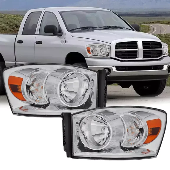 MOSTPLUS Pair Chrome Headlights for 2006 2007 2008 Dodge Ram 1500 2500 3500