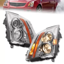MOSTPLUS Pair Chrome Headlights w/ Bulbs for 2008-2014 Cadillac CTS 4-Door Sedan Halogen