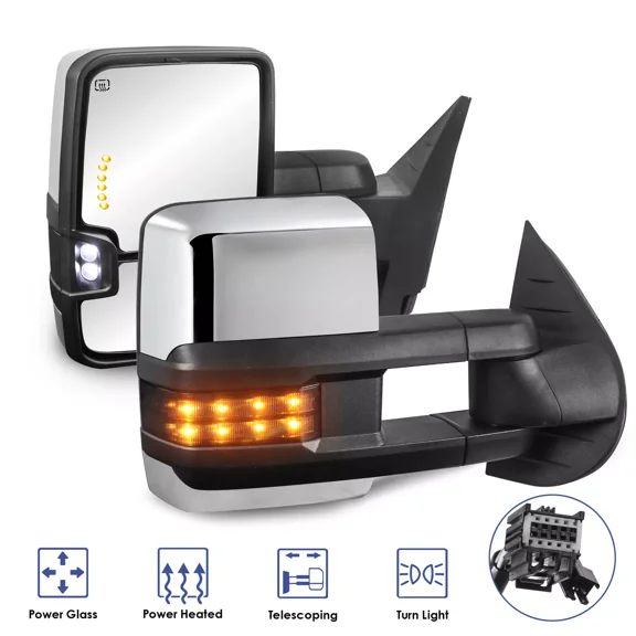 MOSTPLUS Pair Chrome Tow Mirrors for 2007-2013 Chevrolet Silverado GMC Sierra Left & Right