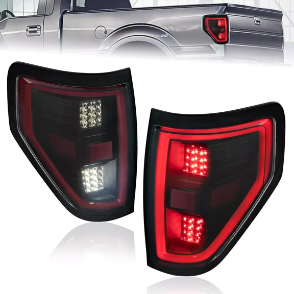 MOSTPLUS Pair For 2009-2014 Ford F150 LED Tube Brake Lamp Smoke Lens Tail Lights Left & Right