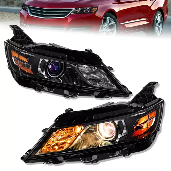MOSTPLUS Pair Halogen Projector Black Headlights for 2014-2020 Chevy Impala 4-Door Sedan