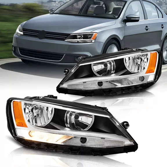 MOSTPLUS Pair Headlights Assembly for 2011-2018 Volkswagen VW Jetta Front Lamps LH & RH