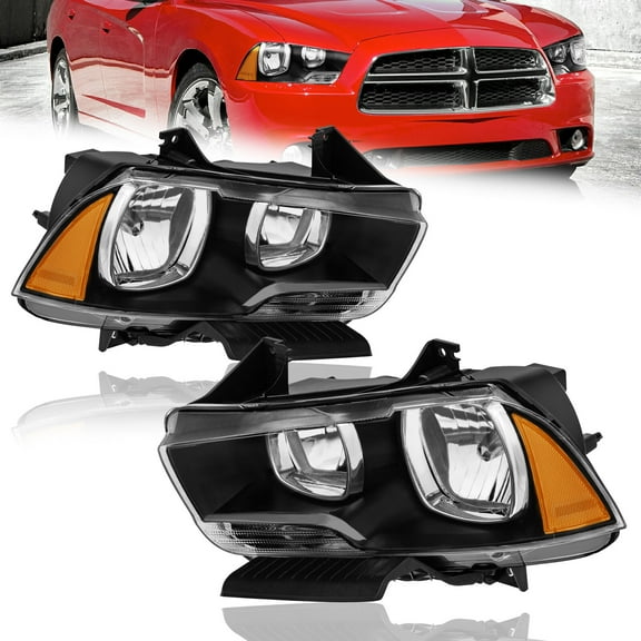 MOSTPLUS Pair Headlights Headlamps Amber Corner Assembly for 11-14 Dodge Charger Halogen