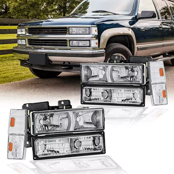 MOSTPLUS Pair Headlights for 1988-93 Chevy C/K 1500 2500 Suburban 3500 w/ Bumper Corner Lights