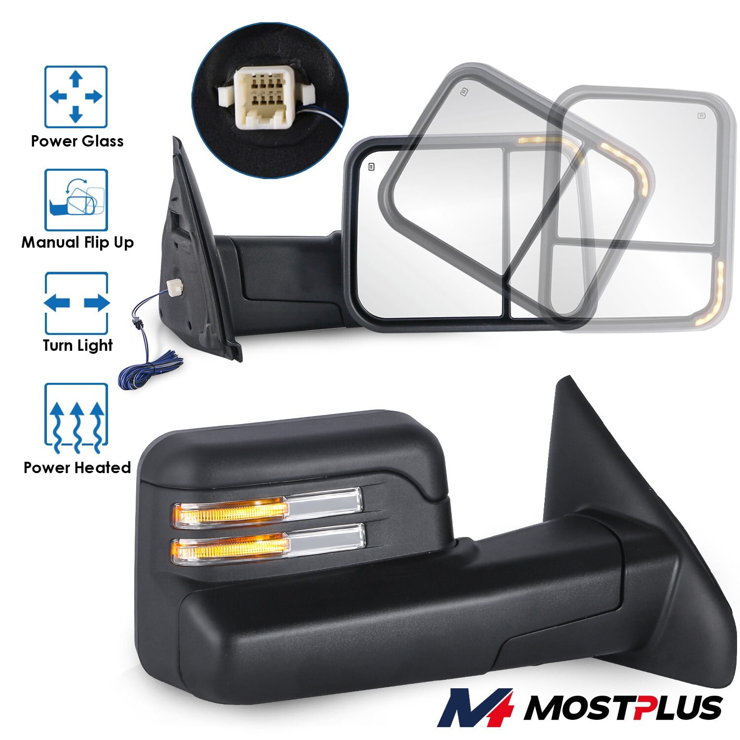 Pair Mirrors Nero Motosportsplus Specchietti Retrovisori Riscaldati Per Dodge Ram 1500/2500/3500 (2003-2008) - Neri, Con LED Ricambio Specchietti Per Pick-up