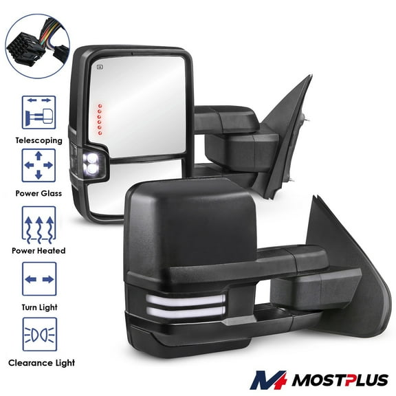 MOSTPLUS Power Heated Tow Mirrors w/ White Running Light for 2014-2018 Silverado Serria